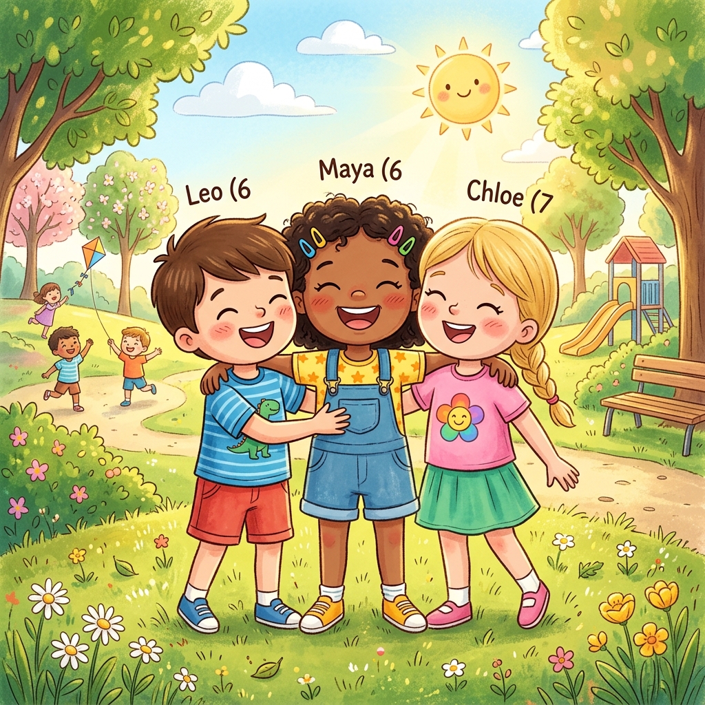 Niños abrazándose en el parque