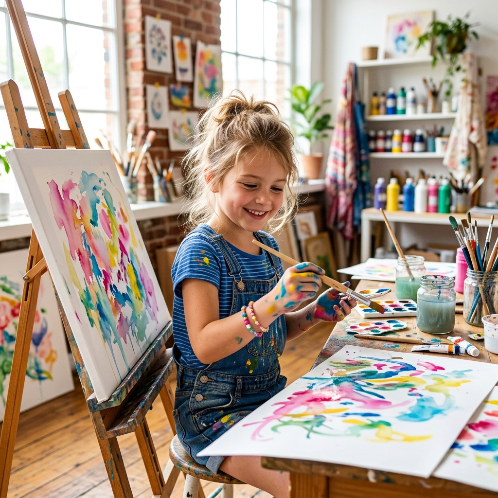 Niño pintando un lienzo