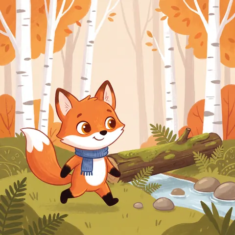 Pipo camina junto al arroyo, en ilustración infantil 2D