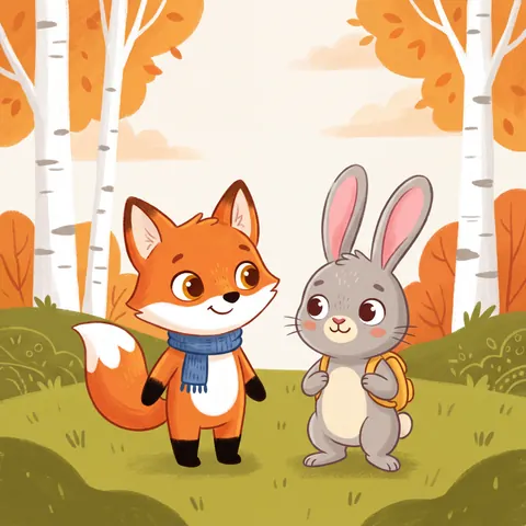Pipo y Lula en un prado de otoño, en ilustración infantil 2D