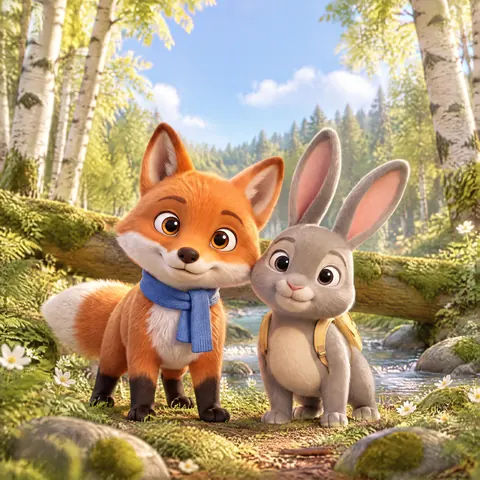 Portada de ejemplo: Pipo y Lula junto al río, en estilo 3D cinematográfico